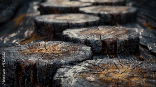 Wallpaper Mural Detailed view of tree trunk slices creating a rustic wooden path highlighting natural wood textures Torontodigital.ca