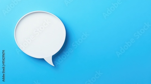 White speech bubble on a blue background