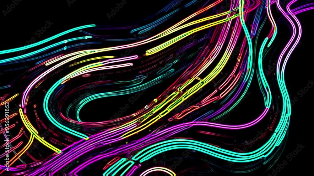 4K Distorted neon glowing lines waves. Element animation seamless loop. Motion graphic 4K Distorted neon glowing lines waves. Element animation seamless loop. Motion graphic