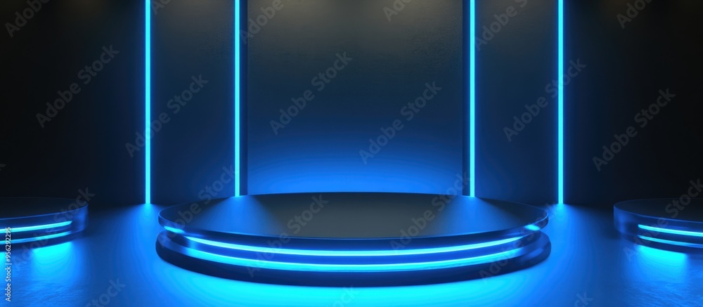 Neon Blue Black Friday Themed 3D Rendering with Podium Neon Blue Black Friday Themed 3D Rendering with Podium