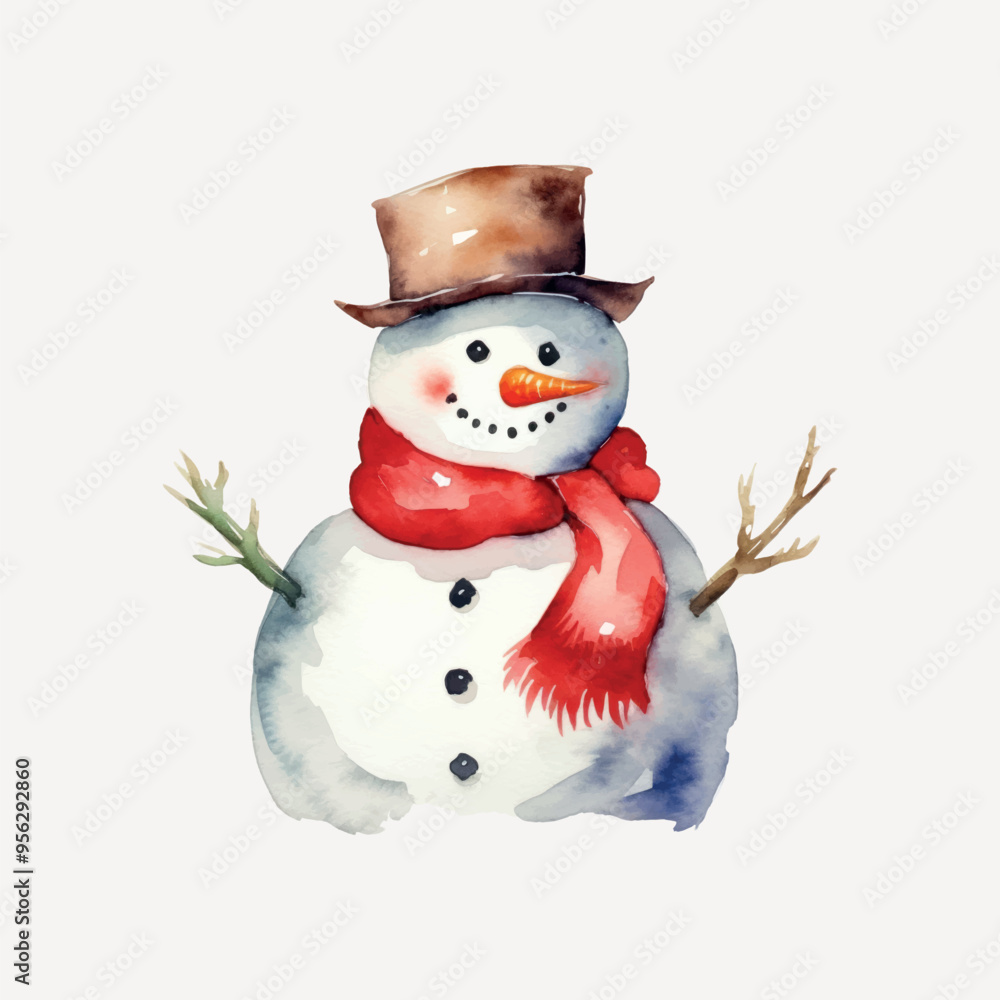 Watercolor snowman with red scarf Watercolor snowman with red scarf