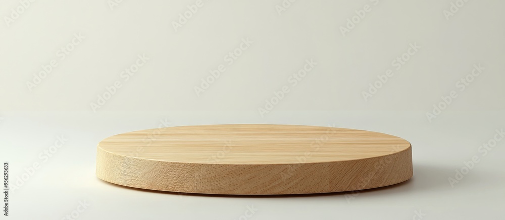 Wooden round podium on a neutral background for showcasing products Front view with ample copy space Wooden round podium on a neutral background for showcasing products Front view with ample copy space