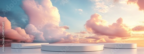 Natural beauty podium for product presentation featuring a dreamy sky background Romantic 3D scene 3D rendering