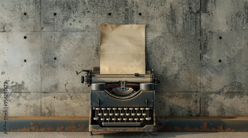 Wallpaper Mural typewriter with paper and blank placards on concrete wall Torontodigital.ca