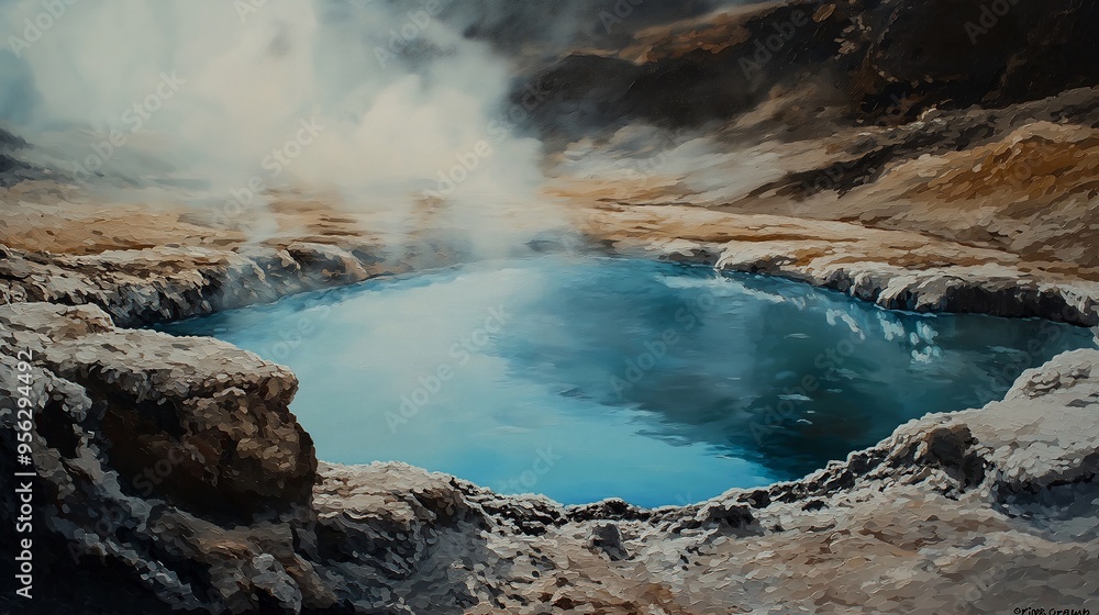 Turquoise Geothermal Pool Steaming Landscape Turquoise Geothermal Pool Steaming Landscape