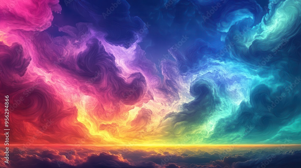 A vibrant abstract landscape featuring swirling clouds in stunning hues of pink, blue, and green, evoking a sense of wonder. A vibrant abstract landscape featuring swirling clouds in stunning hues of pink, blue, and green, evoking a sense of wonder.