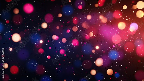 Vibrant and colorful bokeh lights creating a dreamy, festive atmosphere. Perfect for background or event decoration.