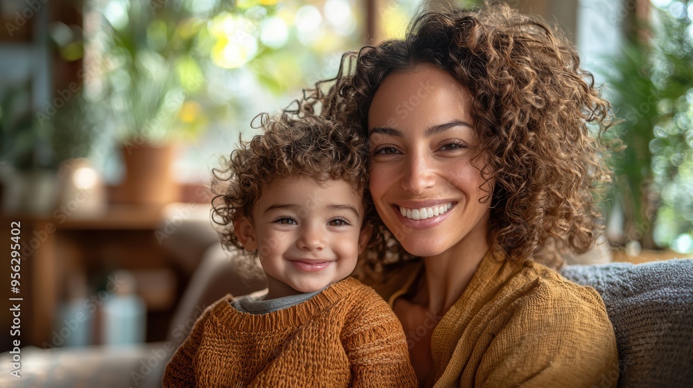 Fototapeta premium Loving Mother Administering Calming Oil Drops to Child in Cozy Home Environment