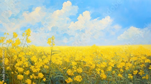 Yellow Rapeseed Flowers Field Landscape