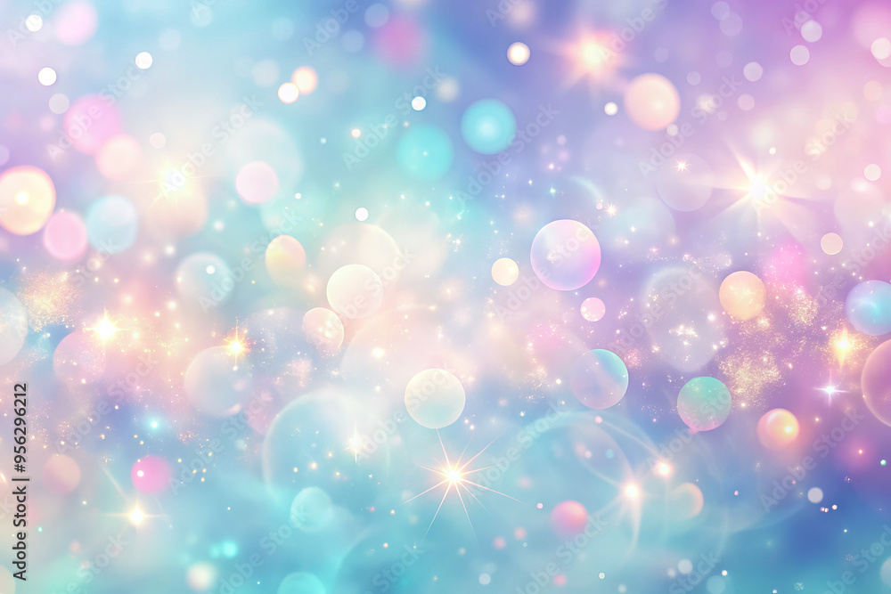 Gentle Bokeh and Sparkling Particles in a Soft Blue and White Background Gentle Bokeh and Sparkling Particles in a Soft Blue and White Background