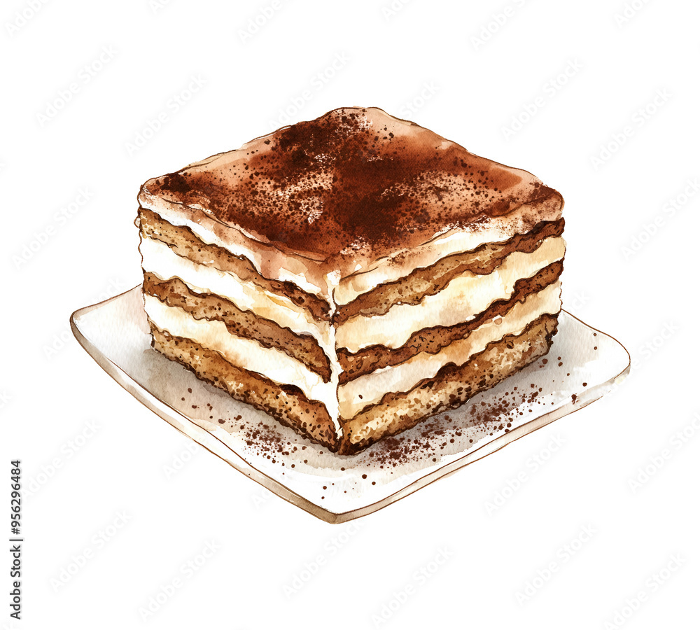 Tiramisu, watercolor clipart illustration with isolated background. Tiramisu, watercolor clipart illustration with isolated background.