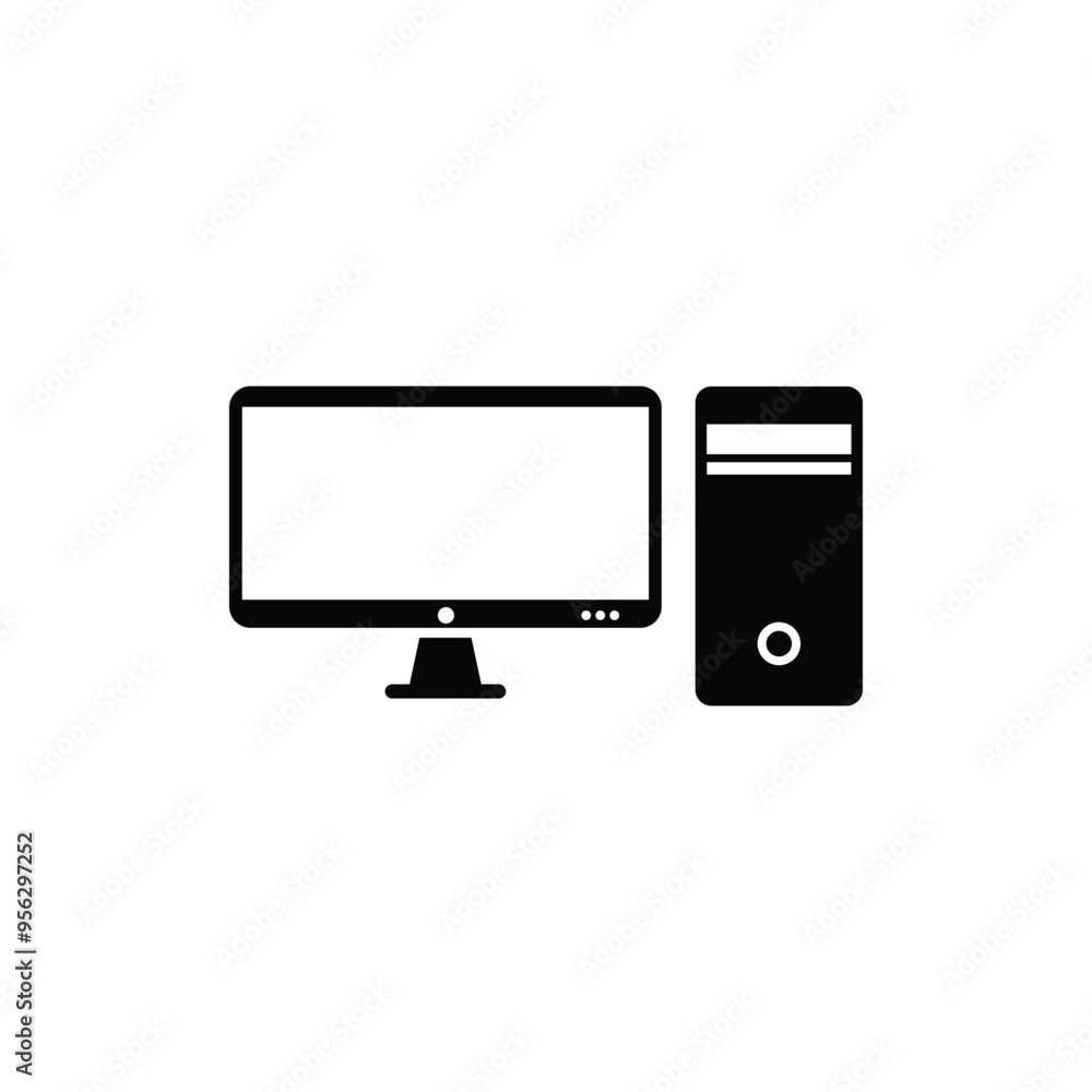 Computer black and white flat vector icon design. Computer glyph design and clip art Computer black and white flat vector icon design. Computer glyph design and clip art