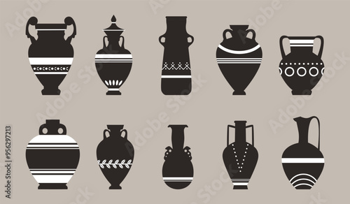 Set of vector amphoras - illustrations of ancient Greek vases.