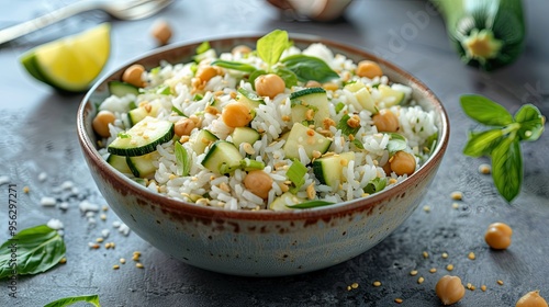 Wallpaper Mural Basmati rice salad with chickpeas and zucchini Complete vegan dish quick to cook Torontodigital.ca