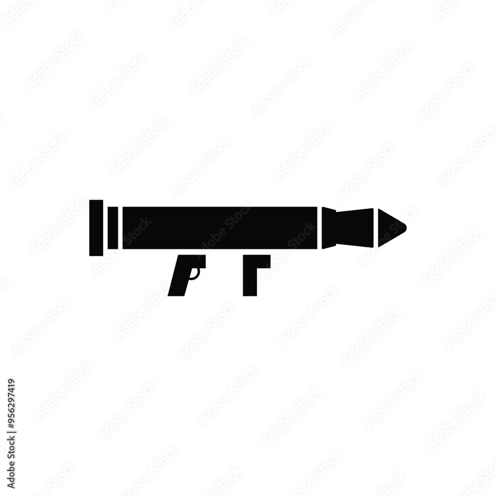 Rocket launcher black and white flat vector icon design. Rocket launcher symbol and clip art design Rocket launcher black and white flat vector icon design. Rocket launcher symbol and clip art design