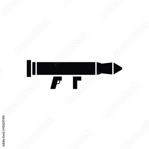 Rocket launcher black and white flat vector icon design. Rocket launcher symbol and clip art design