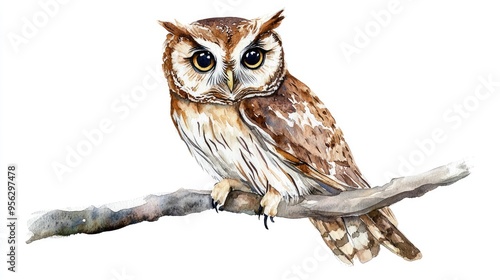 Watercolor Painting of an Owl Perched on a Branch