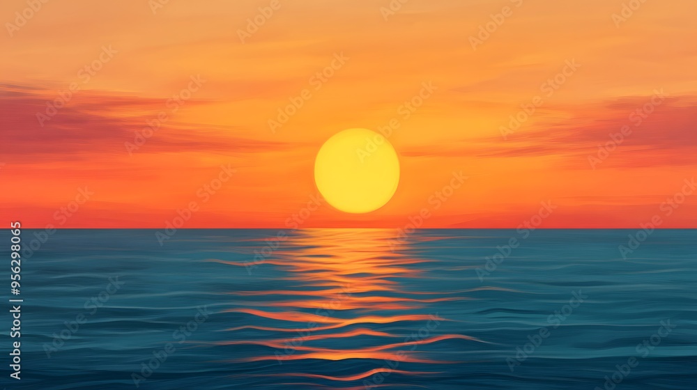 The sun is setting over the ocean, casting a warm glow on the water The sun is setting over the ocean, casting a warm glow on the water
