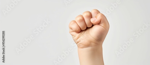 Clenched fist of a child with copy space image on a white background