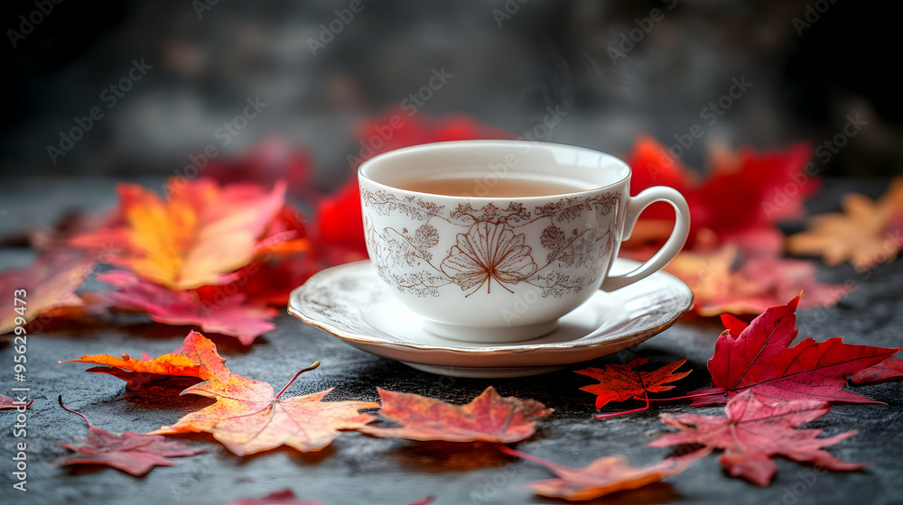 Hot Tea with Autumn Leaves