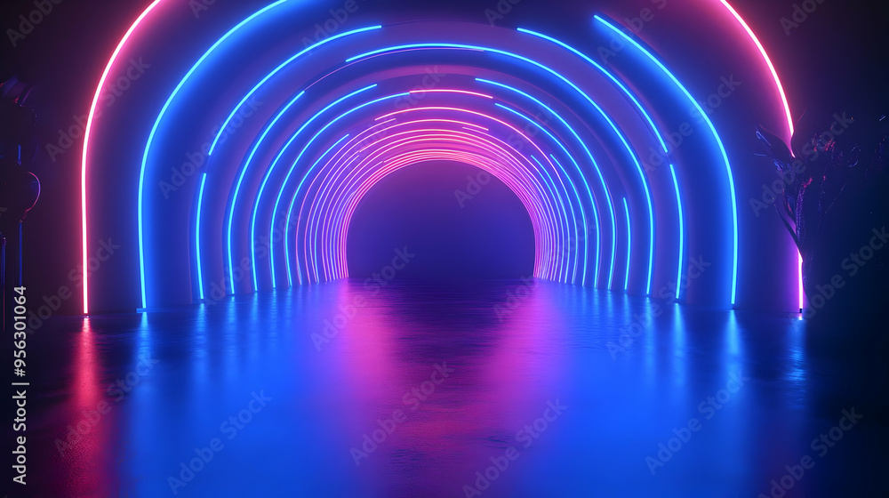 Neon Glowing Tunnel Archway with Pink and Blue Lights Neon Glowing Tunnel Archway with Pink and Blue Lights