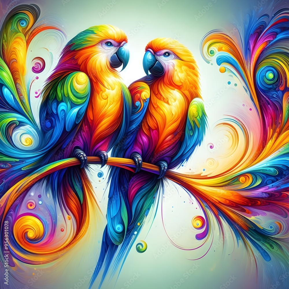 abstract painting of colorful parrots abstract painting of colorful parrots