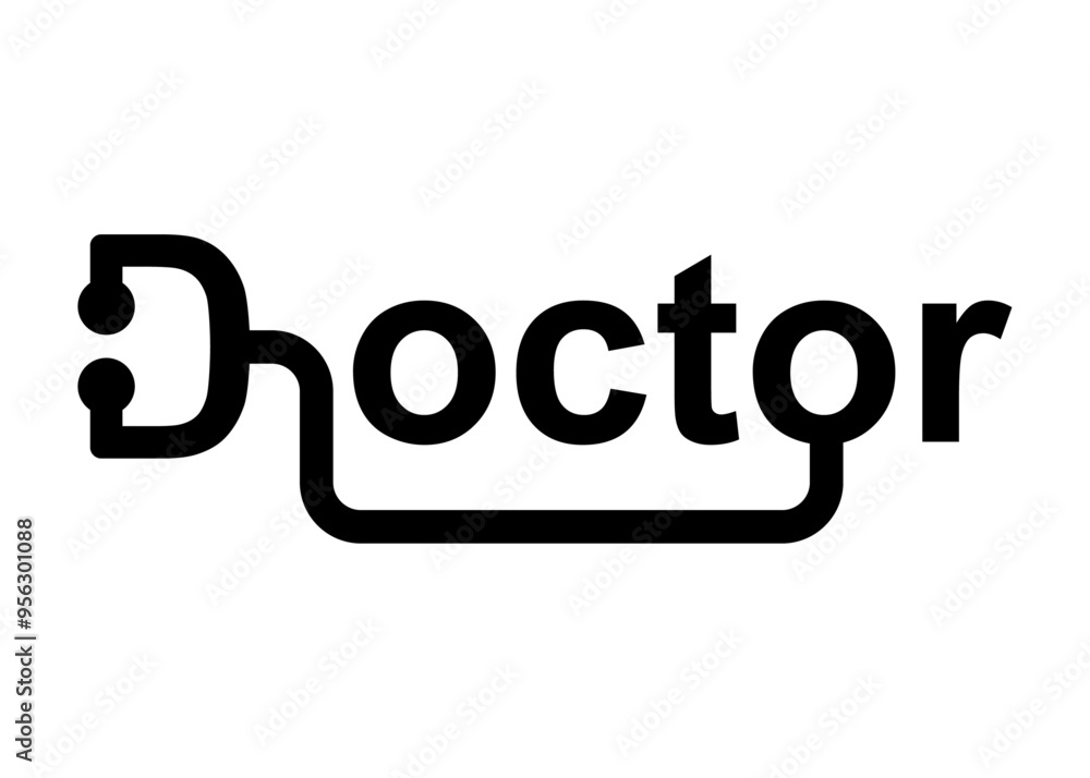 Logo medical. Texto con palabra Doctor con estetoscopio. Logo medical. Texto con palabra Doctor con estetoscopio.