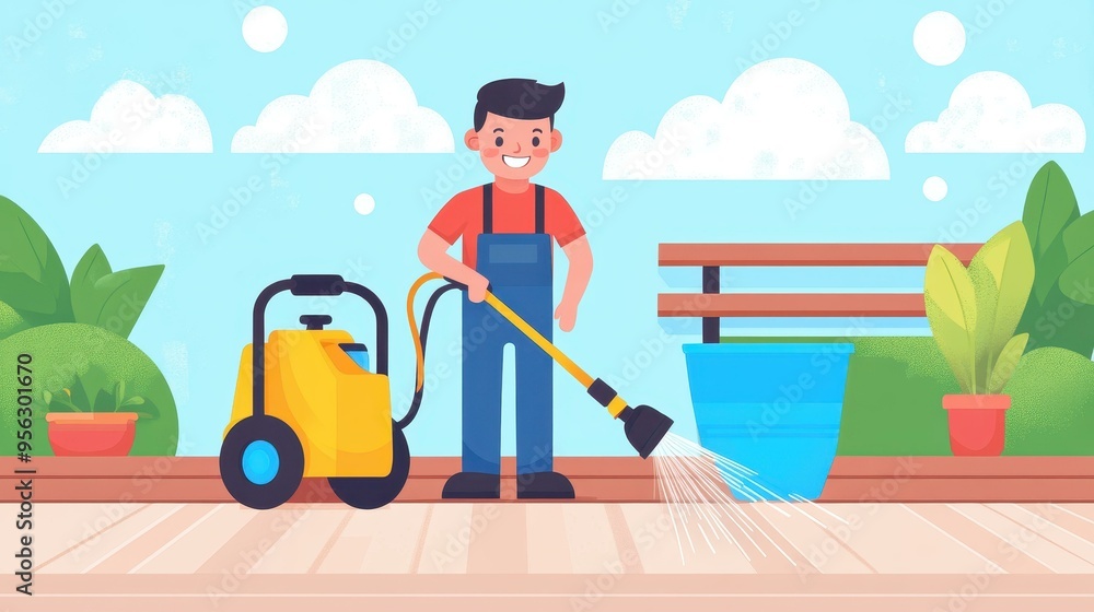Obraz premium Revitalize your deck with our power wash gun Enjoy a clean, bright space for lounging and entertaining this spring.