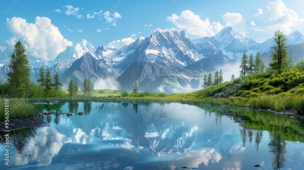 Majestic Mountain Range Reflected in a Serene Lake Majestic Mountain Range Reflected in a Serene Lake