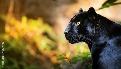 Stunning View of a Black Panther: Majestic and Mysterious in Its Natural Habitat photo