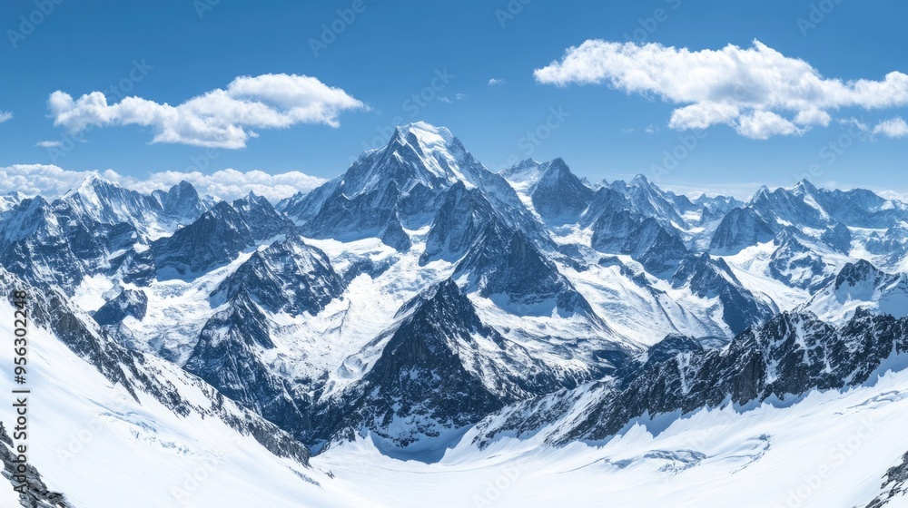 Obraz premium Panoramic view of snow-capped mountain peaks