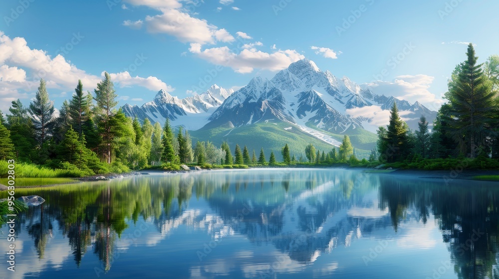 Majestic Mountain Reflection in a Serene Lake Majestic Mountain Reflection in a Serene Lake