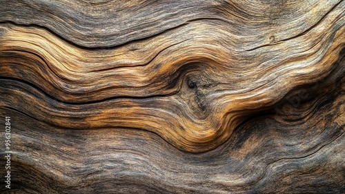 Abstract Wood Grain Pattern with Wavy Lines and Knot