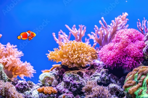 Vibrant Coral Reef with a Single Clownfish