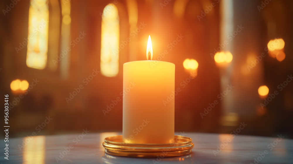 A serene candle glowing softly in a peaceful setting, casting warm light and creating a tranquil atmosphere. A serene candle glowing softly in a peaceful setting, casting warm light and creating a tranquil atmosphere.