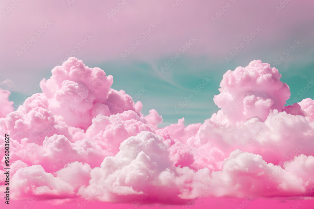 Pink and White Fluffy Clouds in a Dreamy Sky at Sunset Pink and White Fluffy Clouds in a Dreamy Sky at Sunset