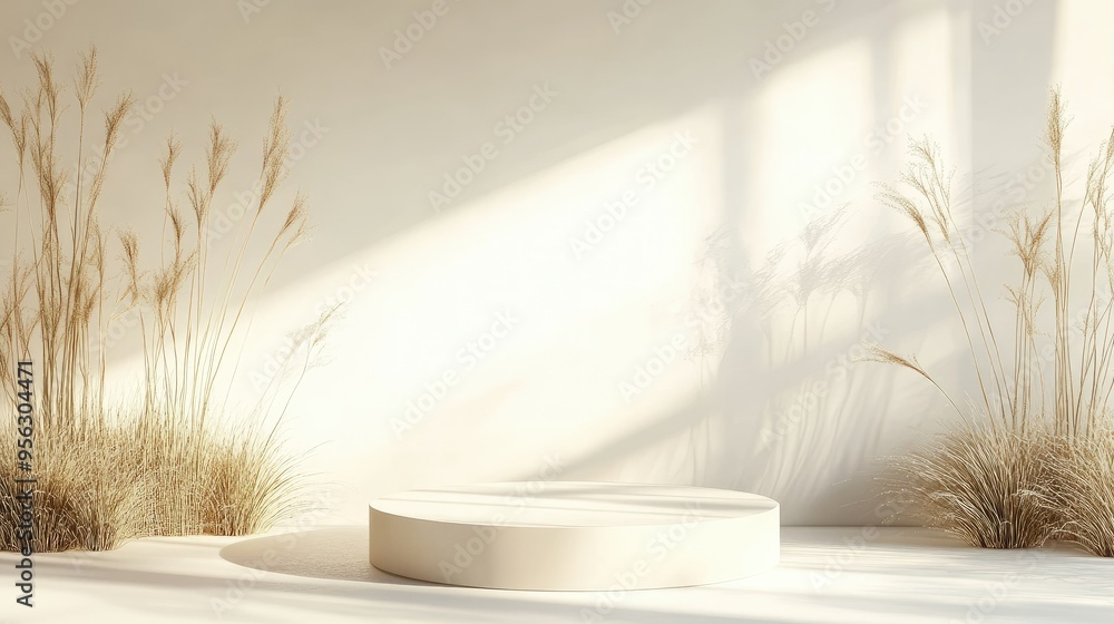3D minimalist summer scene with a simple, empty podium or pedestal, set against a clean background. 3D minimalist summer scene with a simple, empty podium or pedestal, set against a clean background.