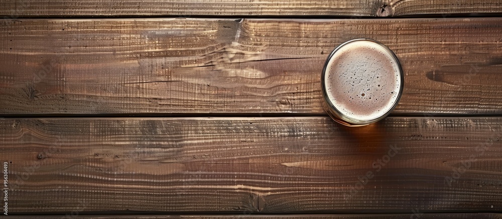 Top view of a teku glass with beer on a wooden table featuring copy space for images Top view of a teku glass with beer on a wooden table featuring copy space for images