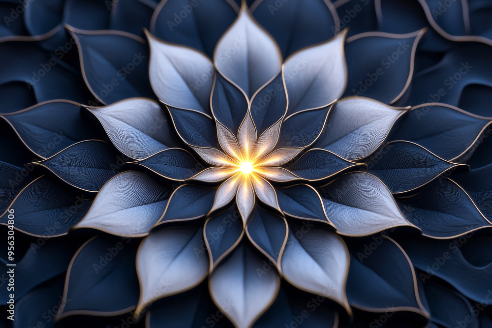 A stunning abstract flower design featuring intricate petals in shades of blue, creating a serene and calming visual effect. A stunning abstract flower design featuring intricate petals in shades of blue, creating a serene and calming visual effect.