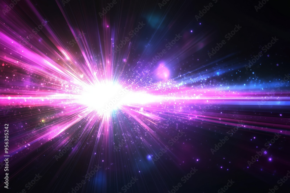 Fototapeta premium Colorful burst of light with vibrant energy emanating from a central point in a dark cosmic space
