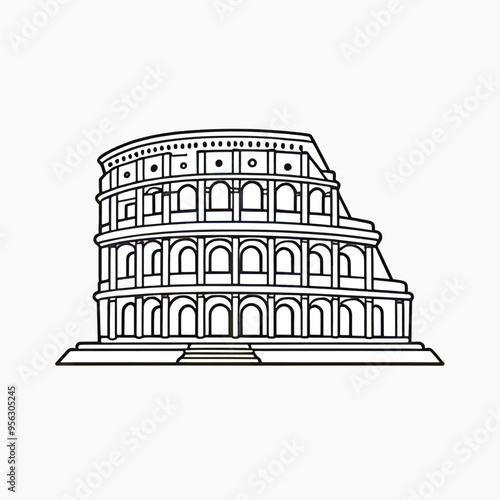 Iconic Roman Colosseum line drawing