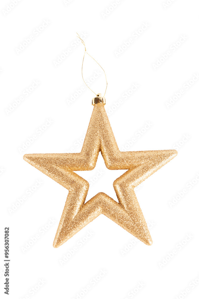 Golden glitter christmas star decoration for christmas tree isolated Golden glitter christmas star decoration for christmas tree isolated