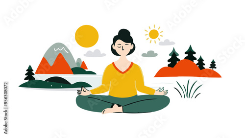 Serene Outdoor Meditation: Woman Practicing Mindfulness in Nature