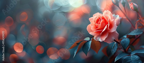 Ideal for wallpapers there s a close up image of a Manchu Rose flower standing out against a blurred backdrop. Creative banner. Copyspace image photo