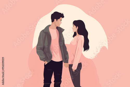Romantic couple illustration pink