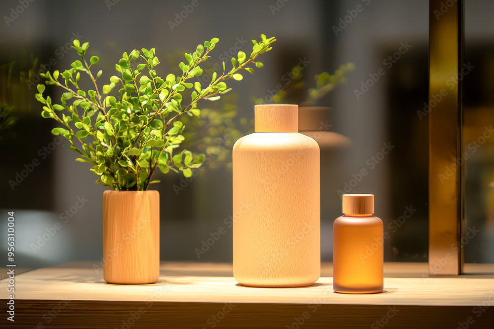 Elegant display of minimalist vases and greenery, showcasing modern home decor aesthetics and soothing natural elements. Elegant display of minimalist vases and greenery, showcasing modern home decor aesthetics and soothing natural elements.