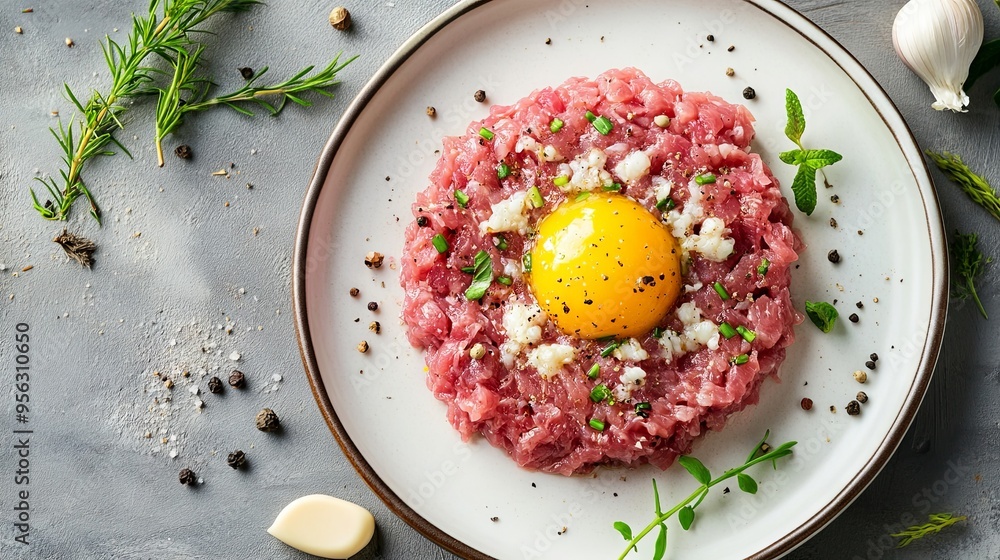 Beef steak tartare in the plate Beef steak tartare in the plate