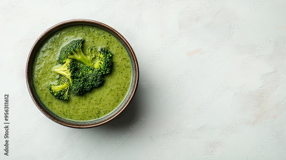 Cream of broccoli soup in a wooden plate Cream of broccoli soup in a wooden plate