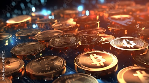 A high-definition image featuring a variety of coins transformed into digital assets, highlighting the concept of blockchain and cryptocurrency technologies.