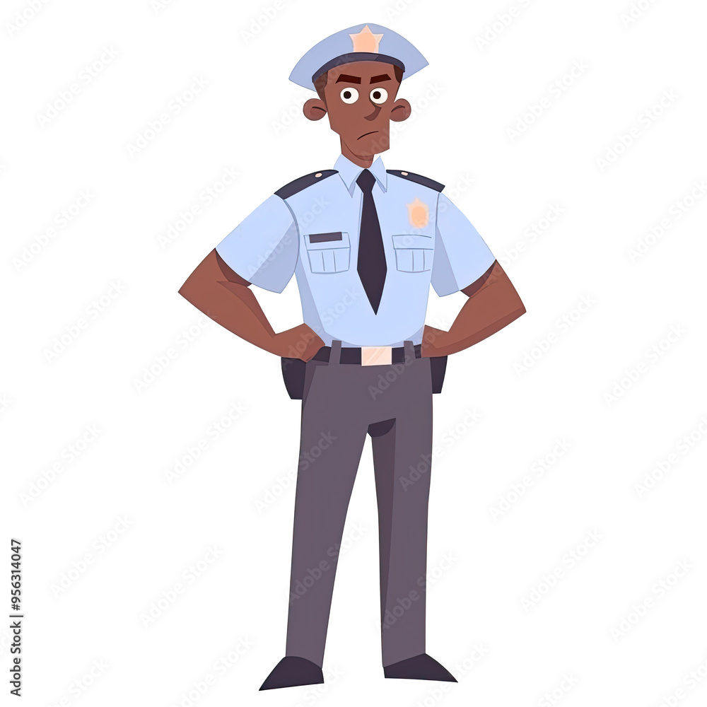 An illustration of an African security guard standing An illustration of an African security guard standing